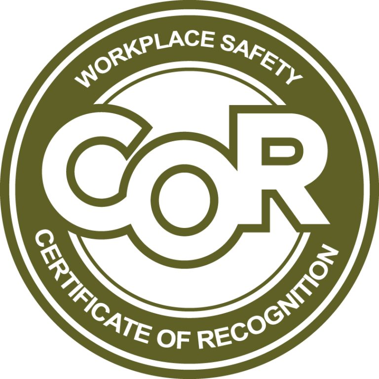 COR Certificate of Recognition logo for workplace safety and industry standards compliance.